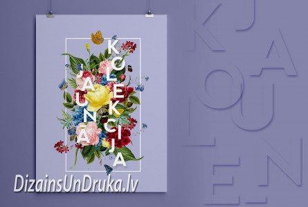 Плакат с цветочными мотивами и надписью «Новая коллекция» на фиолетовом фоне