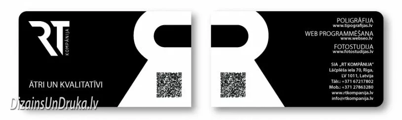 Black and white business cards with Soft Touch laminate and QR code