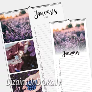 Divi sienas kalendāri ar spirāli un lavandas fotogrāfijām janvāra mēnesī