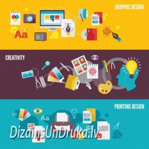 Grafiskā dizaina, radošuma un digitālās drukas ilustrācija ar printera un krāsu ikonām
