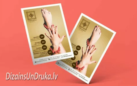Flyer printing for a beauty salon with gold design and manicure price list