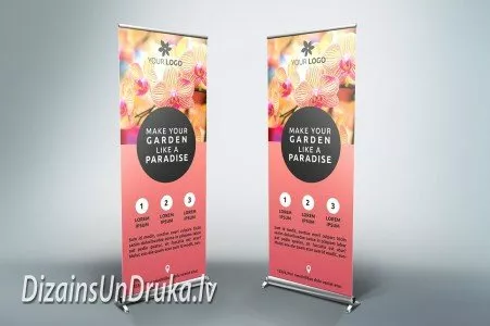 Two floral roll-up banners as an example of large format printing