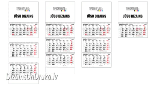 Dažāda izmēra sienas kalendāri ar vietu individuālam dizainam