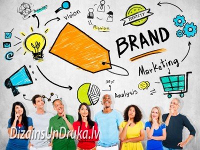 People look at a graphic visualization of the corporate style and brand development process