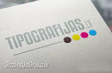 Tipografijas.lv company logo with colored dots printed on textured paper