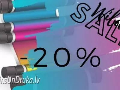 Lielformāta drukas kārtridži un uzraksts Wild SALE -20% uz krāsaina fona