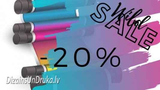 Lielformāta drukas kārtridži un uzraksts Wild SALE -20% uz krāsaina fona