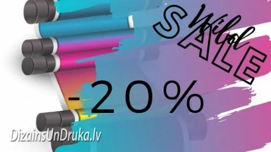 Lielformāta drukas kārtridži un uzraksts Wild SALE -20% uz krāsaina fona