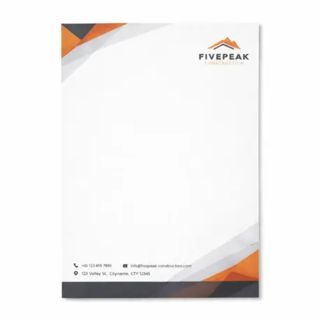 Fivepeak Construction firmas veidlapa ar logotipu un ģeometrisku dizainu