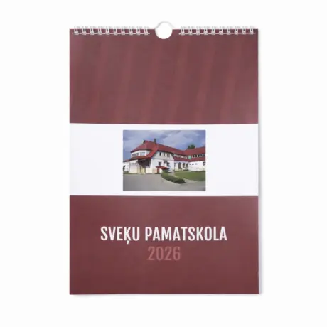 Pāršķiramais sienas kalendārs Sveķu pamatskola 2026 ar spirāles iesējumu