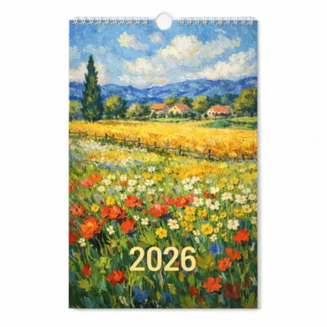 Custom flip calendar 2026 with colorful wildflower meadow painting