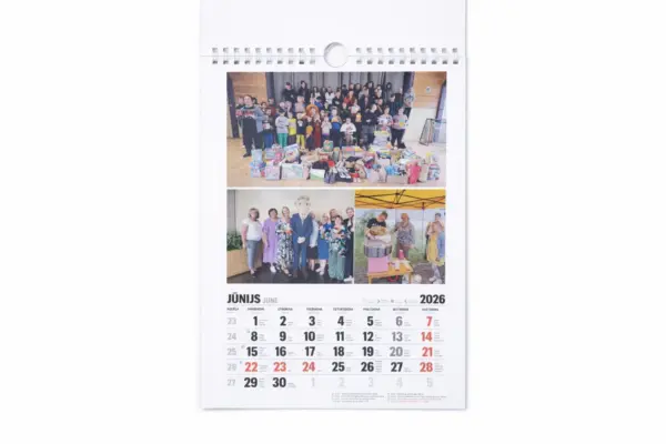 Custom flip wall calendar with spiral and photos for June 2026