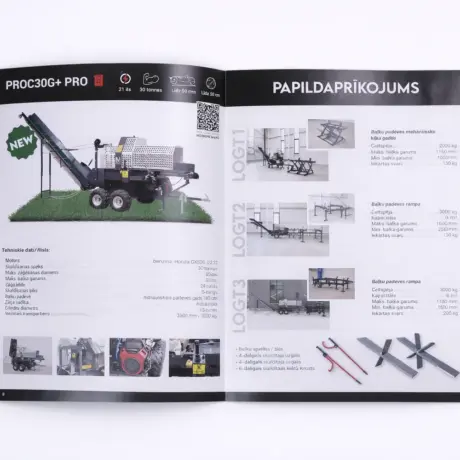 Open machinery catalog as a sample of custom brochure printing