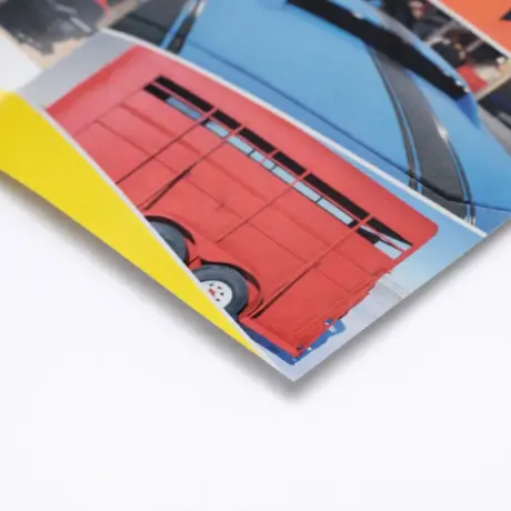 Folded custom booklet with vehicle images, showing custom booklet printing
