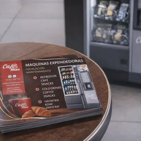 Printed custom leaflets on a table, leaflet printing sample