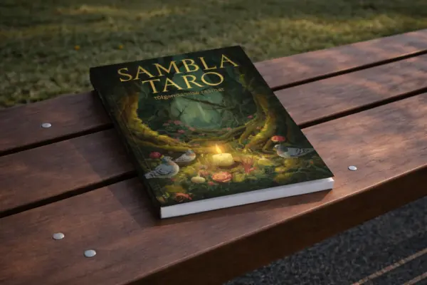 Sambla Taro custom soft cover book on a wooden bench