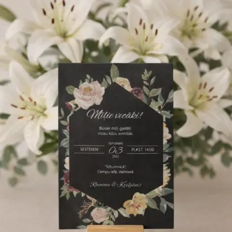 Dark wedding invitation for parents with floral design, custom invitation printing