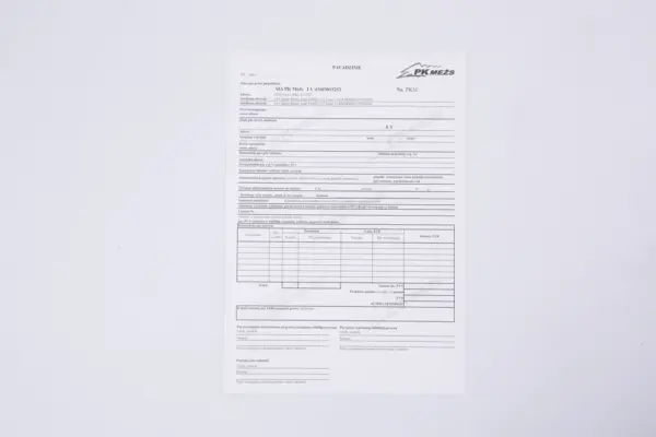 Custom carbonless form waybill with company details and table