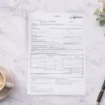 Printed custom carbonless form with pen and coffee cup