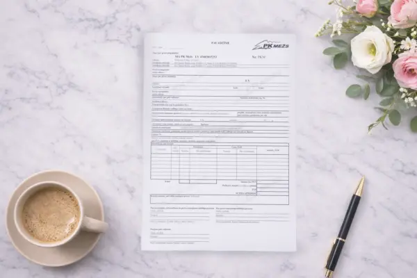 Printed custom carbonless form with pen and coffee cup