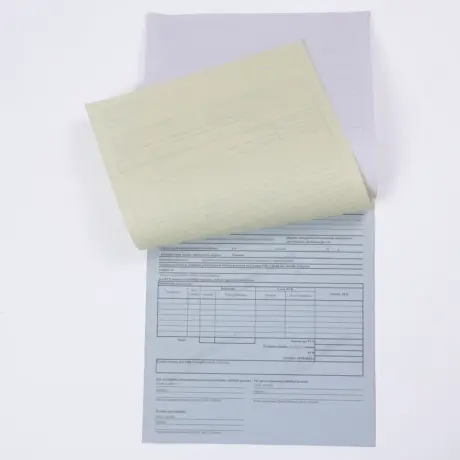 Custom carbonless forms set with raised yellow sheet and gray copy
