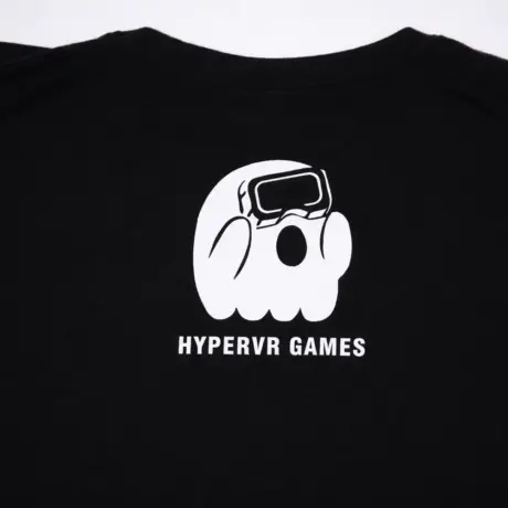 Black custom t-shirt with HyperVR Games print and ghost logo