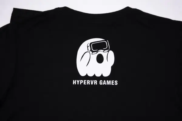 Black custom t-shirt with HyperVR Games print and ghost logo