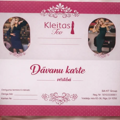 Pink custom gift card printing sample with women's dress photos and printed value field