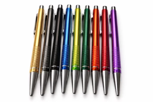 Engraved metal pens in nine bright colors