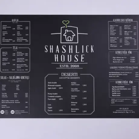 Black A3 flat custom menu printing sample for Shashlick House restaurant