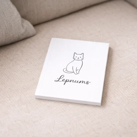 White custom notepad with a cat drawing and the word Lepnums