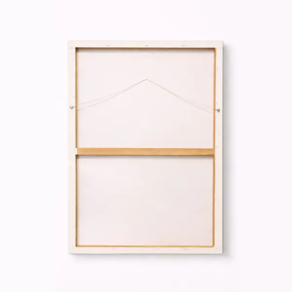 Back view of a high-quality custom canvas on a wooden frame with hanging cord