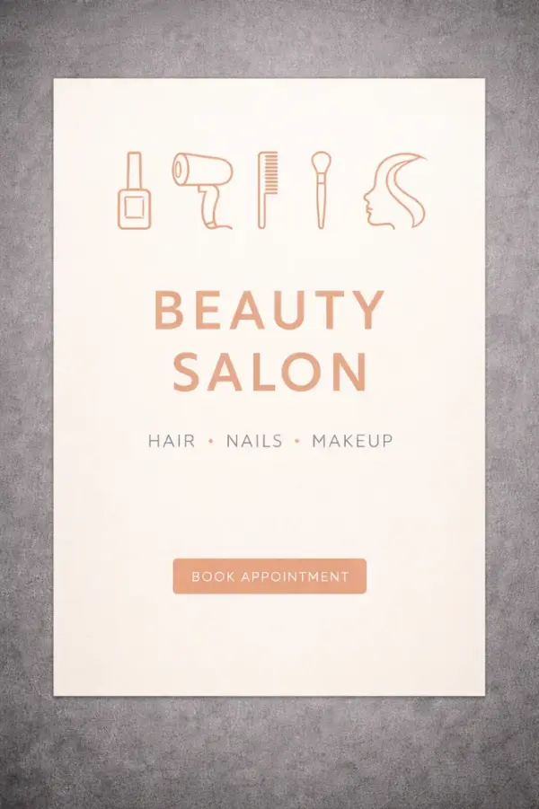 Beauty salon custom event poster design and printing with service icons