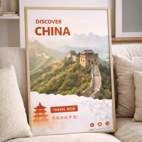 Framed custom event poster printing sample with the Great Wall of China