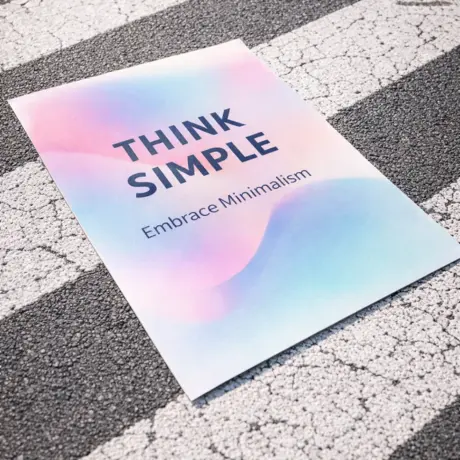 Custom event poster printing with Think Simple text and soft color gradient on asphalt