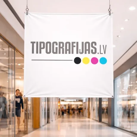 Tipografijas.lv custom banner printing banner displayed in a shopping mall