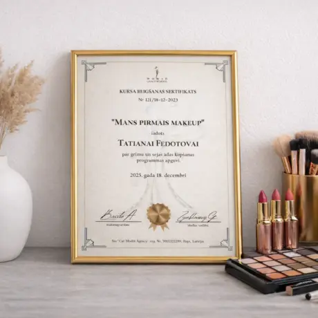 Custom certificate printing sample: framed makeup course certificate with cosmetic brushes