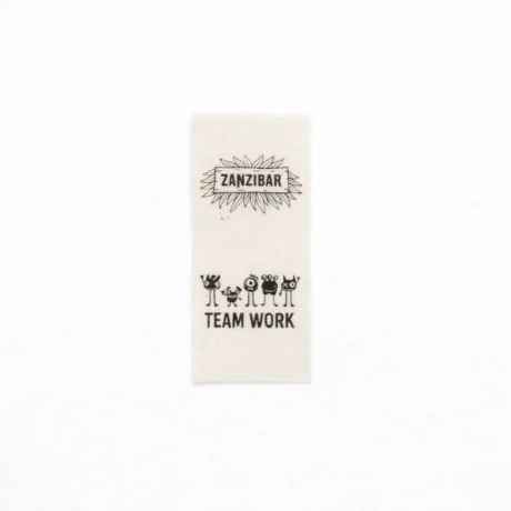Натуральная хлопковая бирка с черной печатью Zanzibar и Team Work