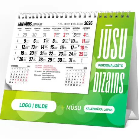 Custom desk calendar printing: green spiral desk calendar with personalized design